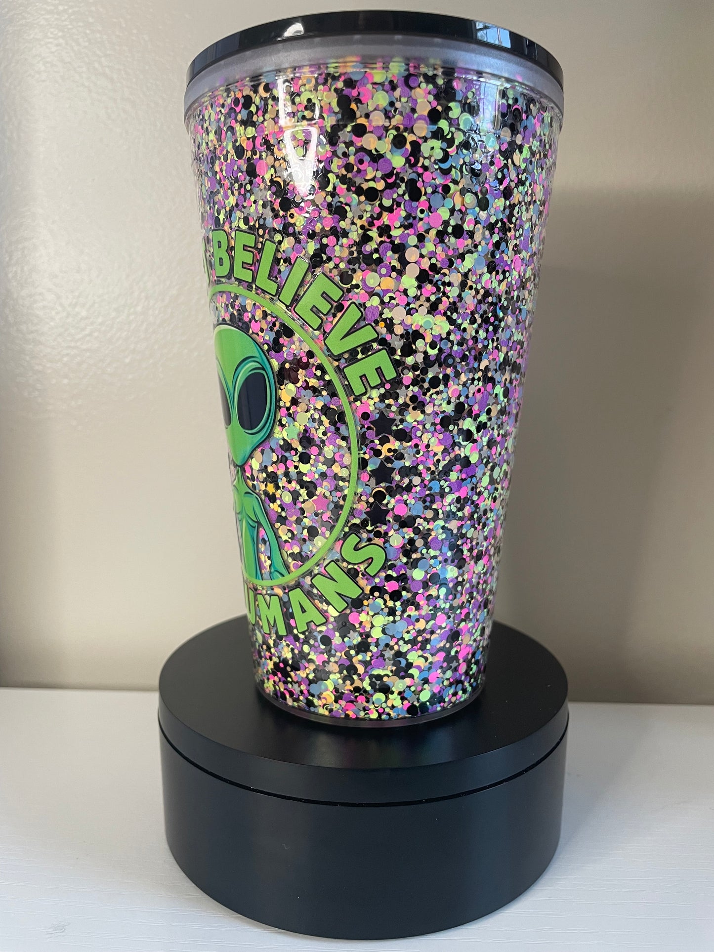 I don't believe in humans 16 oz Glitterglobe Tumbler