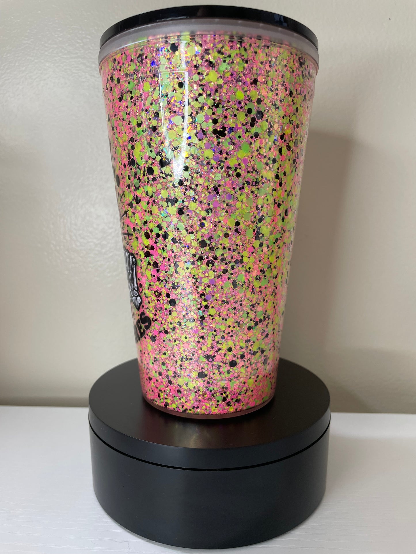 Shhh No one cares 16oz glitterglobe tumbler