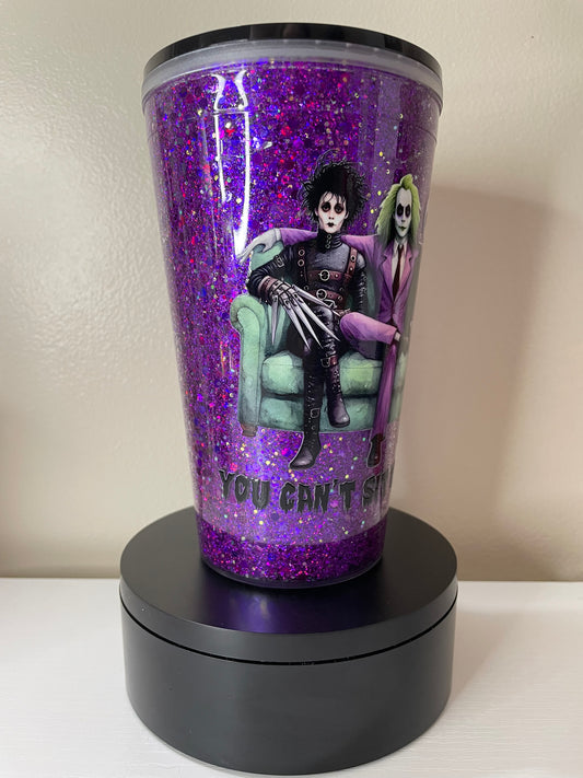 You can’t sit with us 16oz glitterglobe tumbler