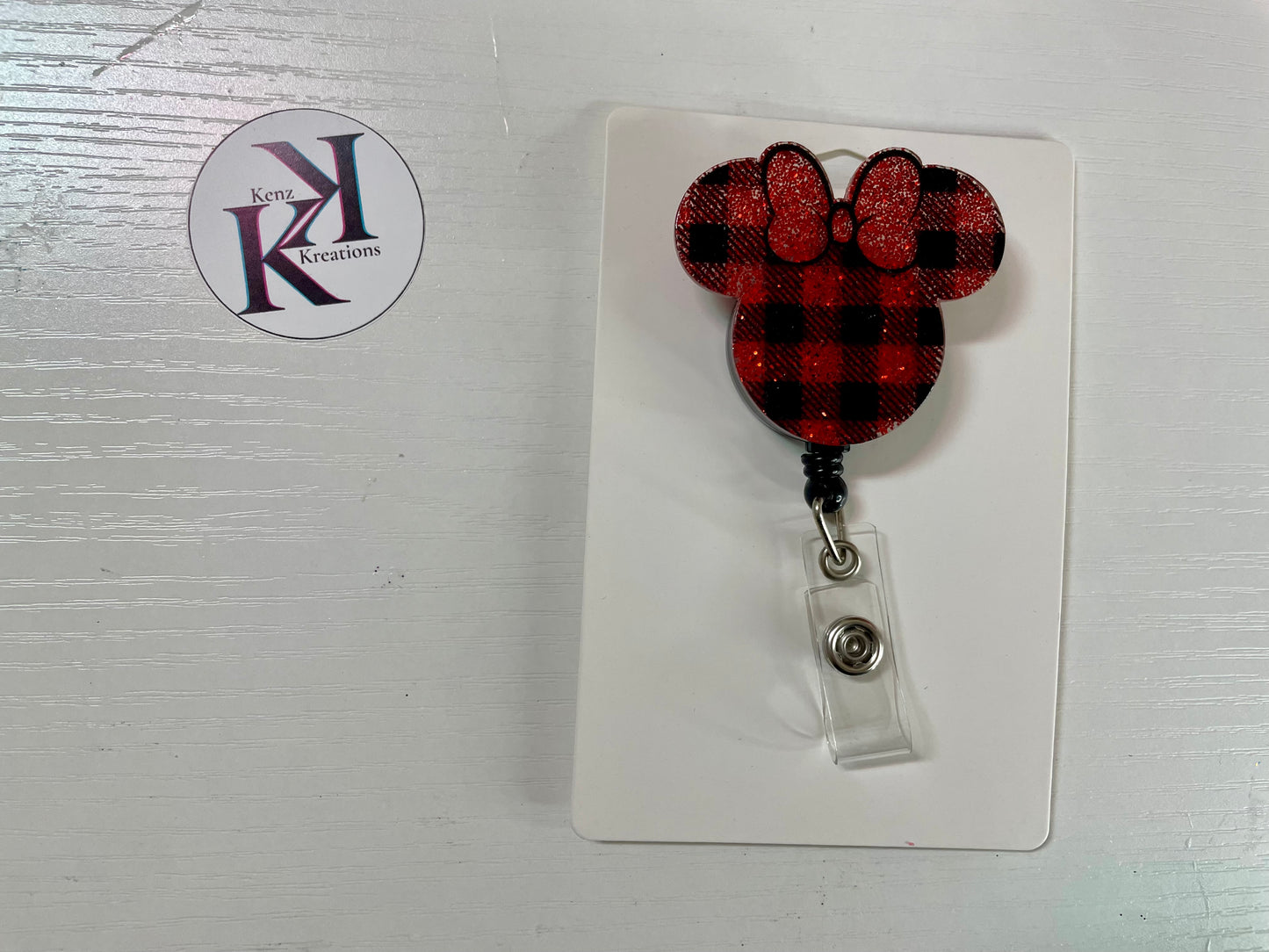 Gingham/plaid Mouse Badge Reel