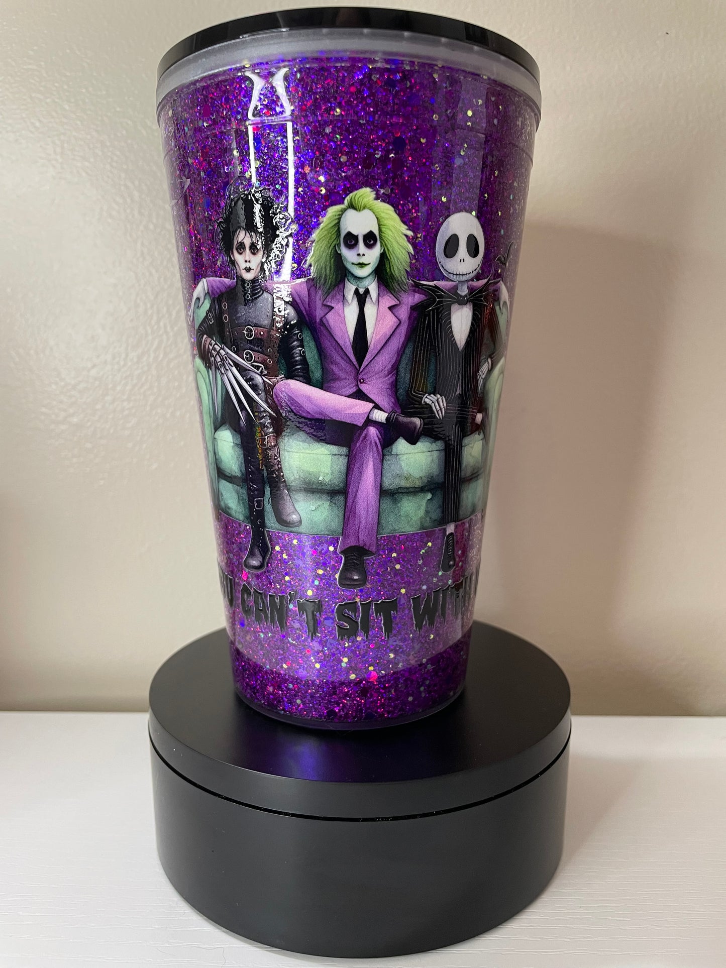 You can’t sit with us 16oz glitterglobe tumbler