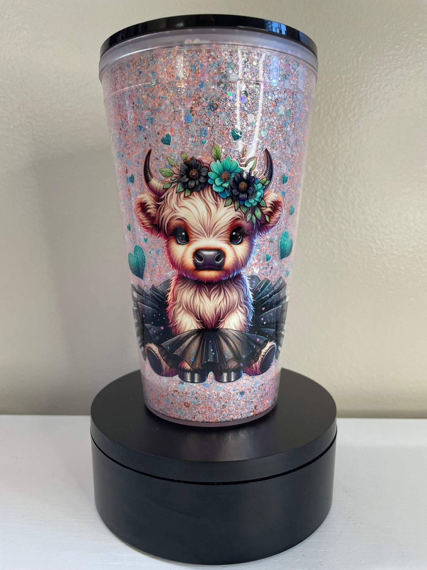 Tutu Cow 16oz glitterglobe tumbler