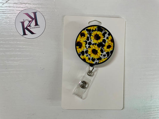 Sunflower/cow print Badge Reel