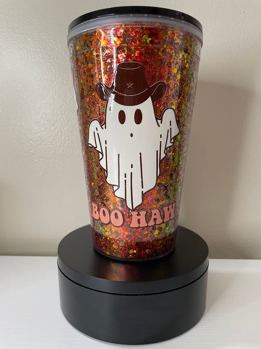 Boo Haw 16oz glitterglobe tumbler