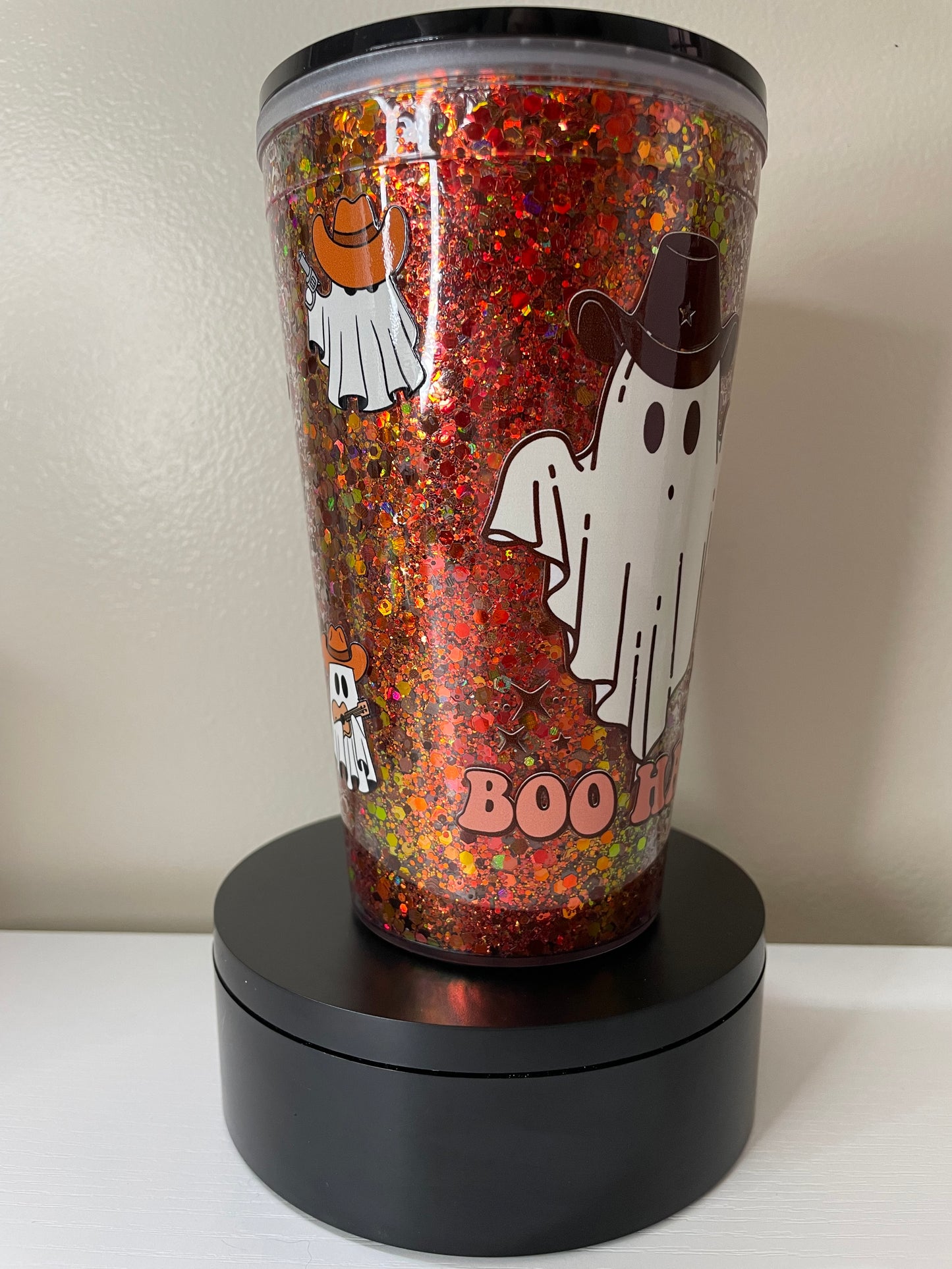 Boo Haw 16oz glitterglobe tumbler
