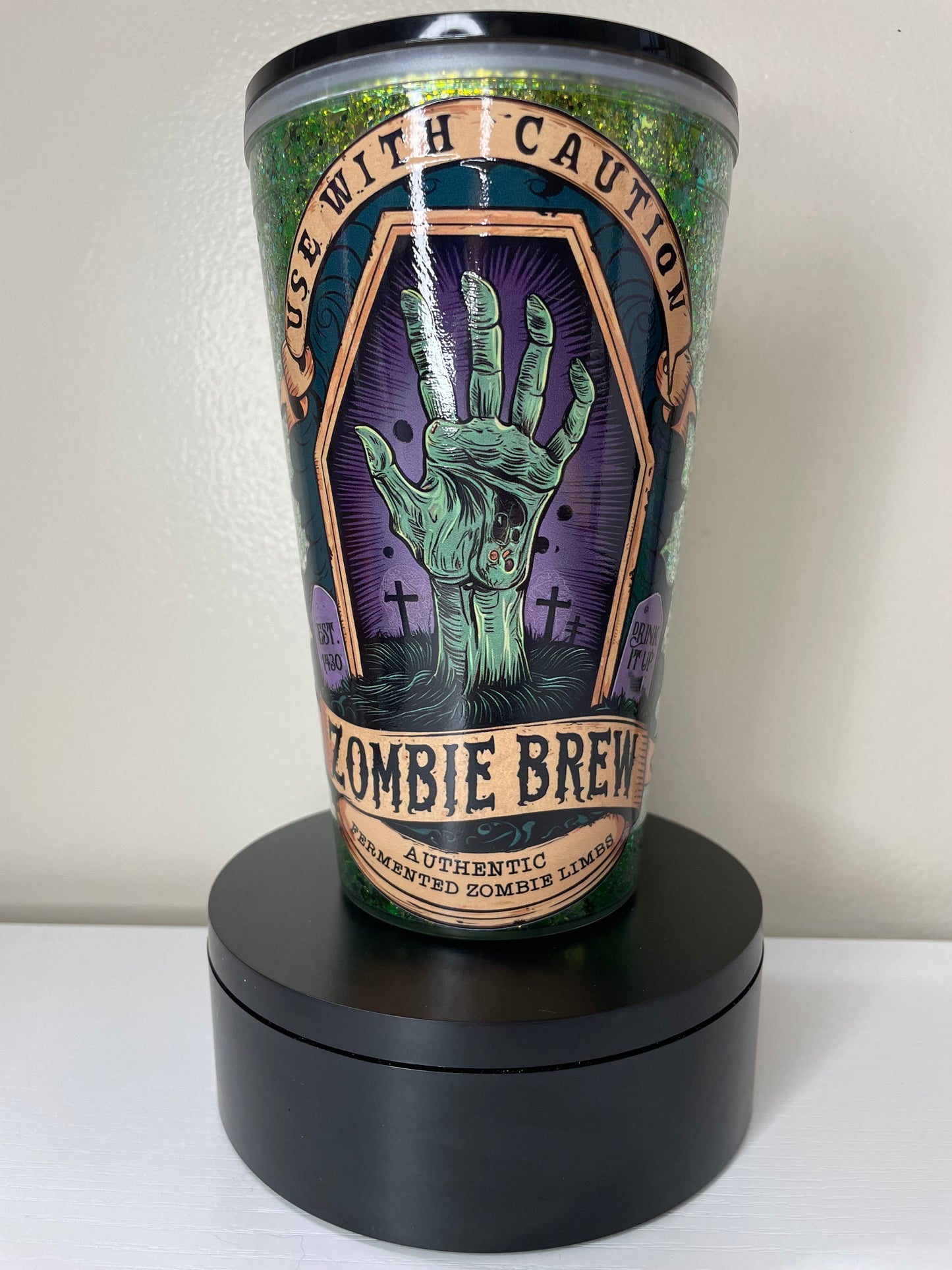 Zombie Brew 16oz Glitter Globe tumbler