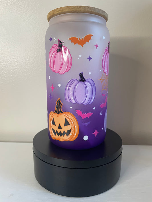 Bats and Pumpkins 16 oz glass tumbler