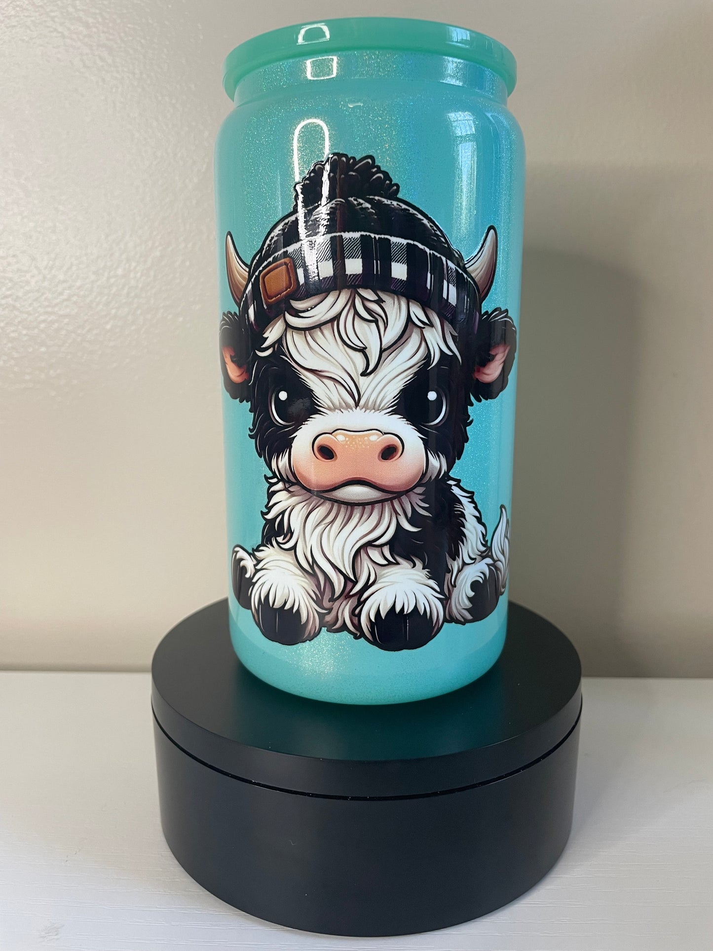 Cow 16 oz Mint glass tumbler