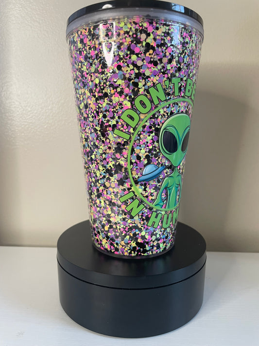 I don't believe in humans 16 oz Glitterglobe Tumbler