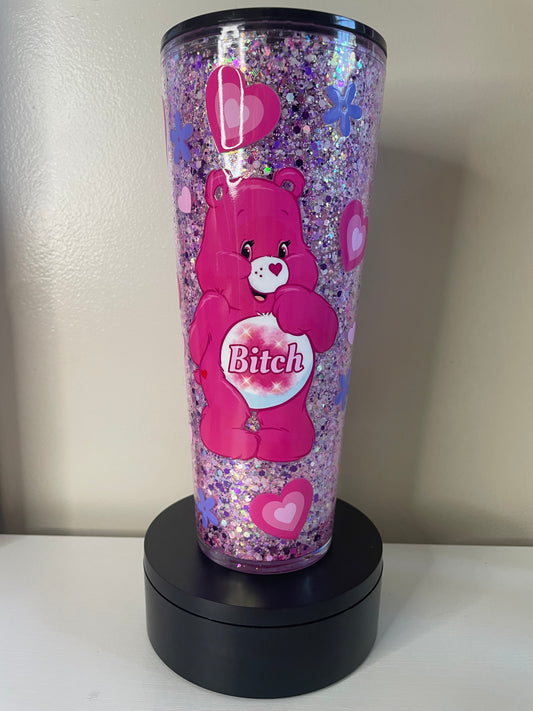 Pink Bear 24oz Glow Glitterglobe Tumbler