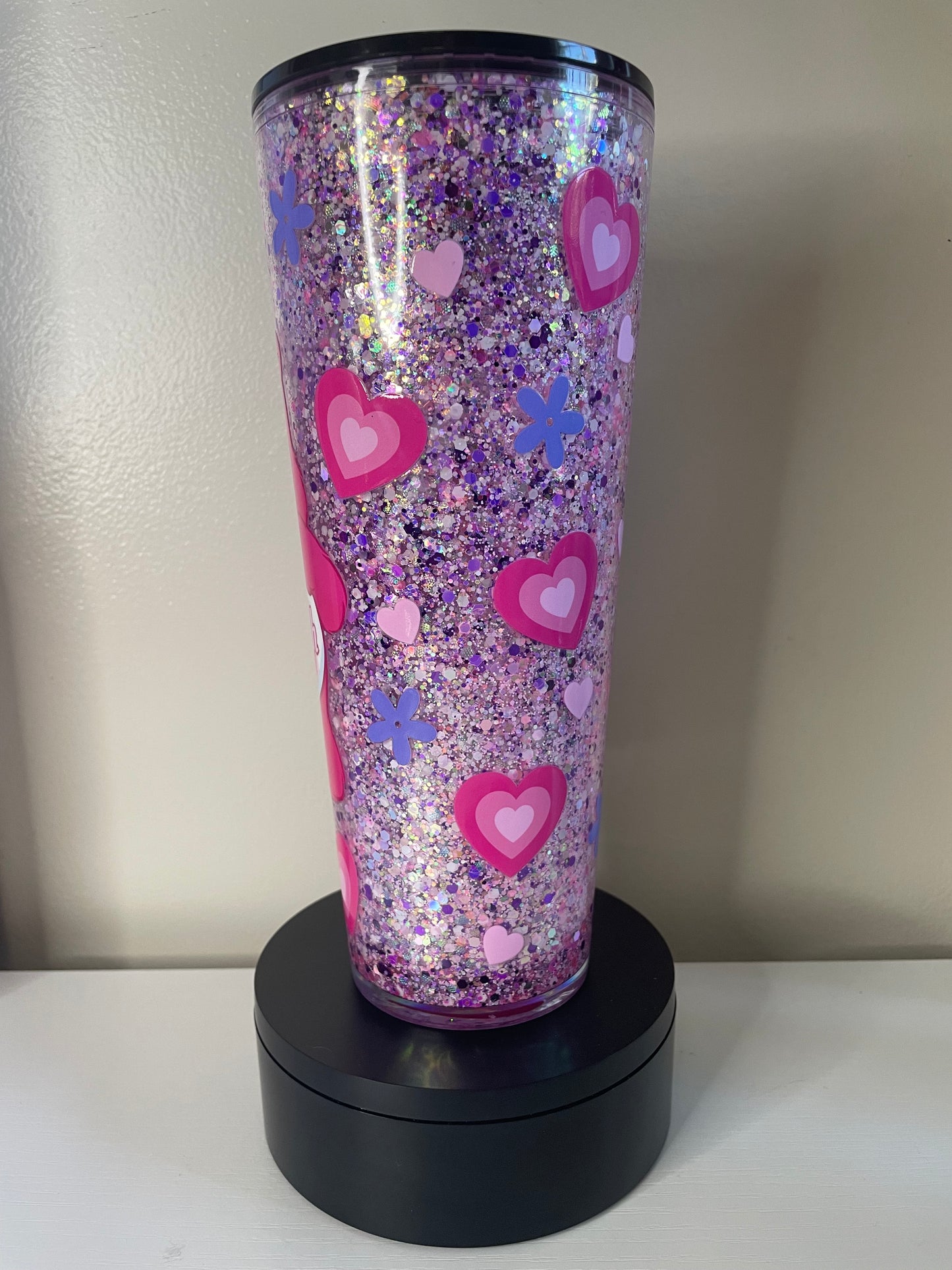 Pink Bear 24oz Glow Glitterglobe Tumbler