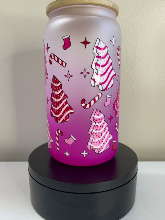 Christmas cake 16oz glass tumbler